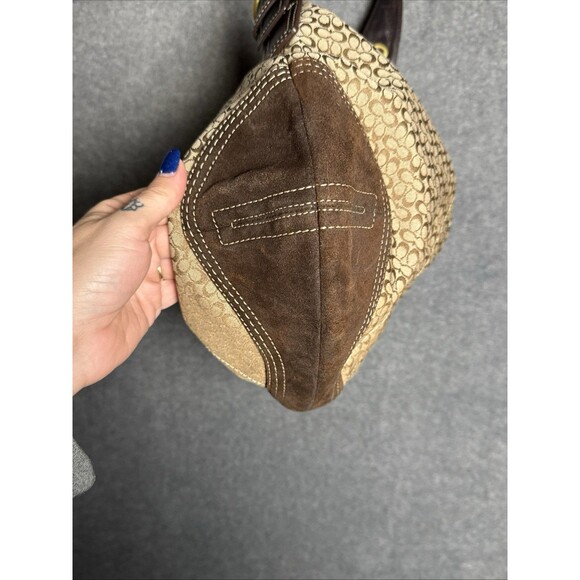 Coach Signature Hobo Bag Brown Canvas Suede 2158 Shoulder Purse Tassel Vintage - Picture 3 of 13